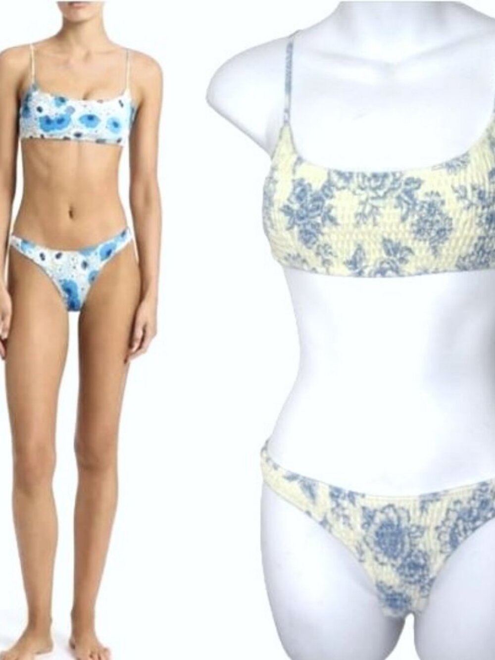 Triangl NEW Size S Inesa Bikini Indigo Cream Top Bottom Yellow Blue Floral
